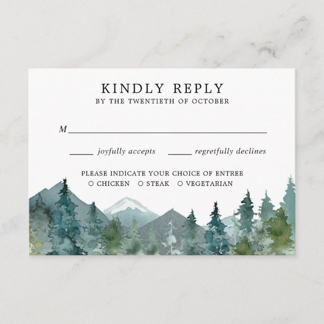 Rustic mountains forest woods wedding RSVP Enclosure Card