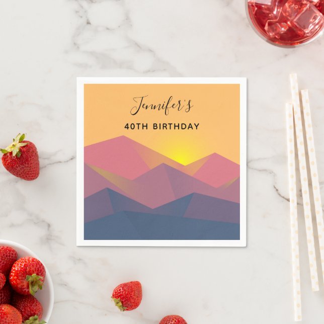 Rustic Mountains Geometric Minimalist Birthday Napkins (Insitu)