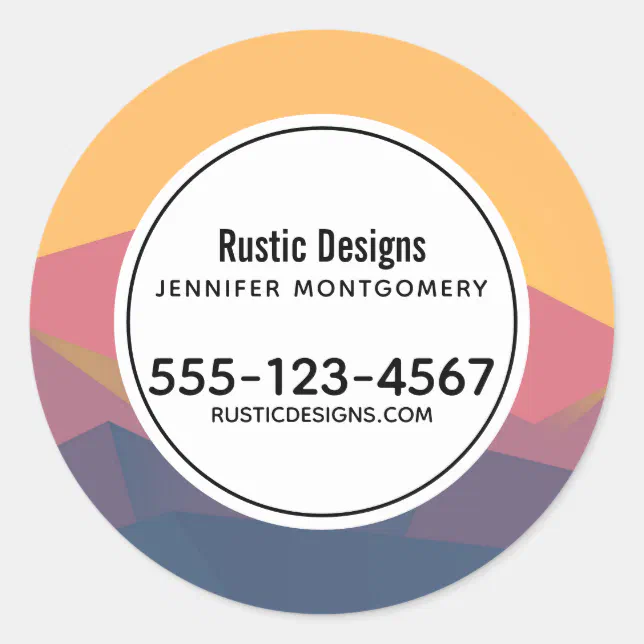Rustic Mountains Geometric Minimalist Business Classic Round Sticker ...