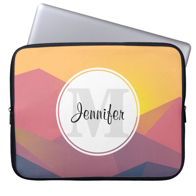 Rustic Mountains Geometric Minimalist Monogram Laptop Sleeve (Front)