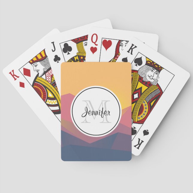Rustic Mountains Geometric Minimalist Monogram Poker Cards (Back)