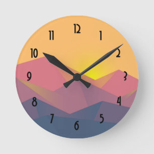 Rustic Mountains Geometric Minimalist Round Clock