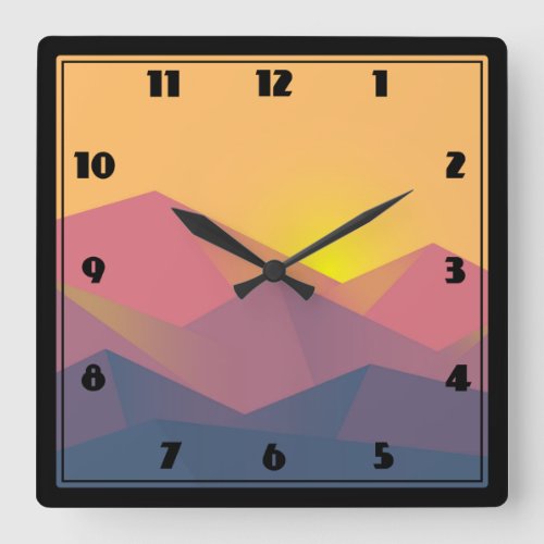 Rustic Mountains Geometric Minimalist Square Wall Clock