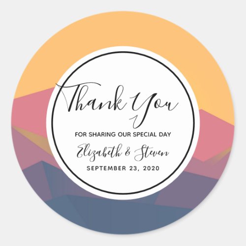 Rustic Mountains Geometric Minimalist Thank You Classic Round Sticker