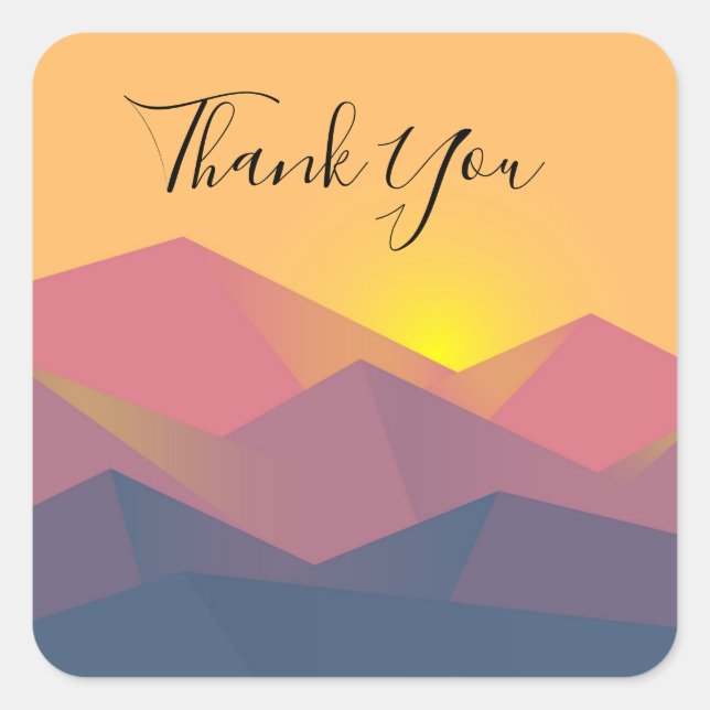 Rustic Mountains Geometric Minimalist Thank You Square Sticker (Front)