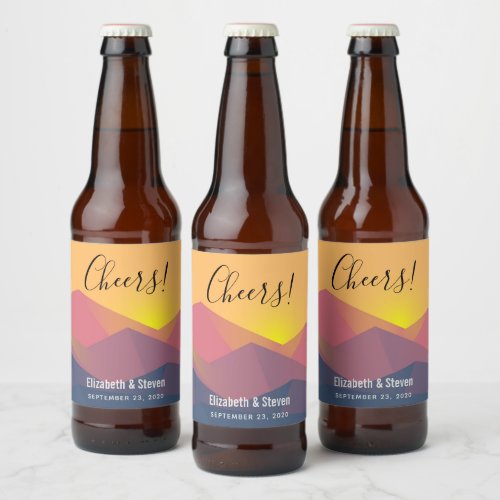 Rustic Mountains Geometric Minimalist Wedding Beer Bottle Label