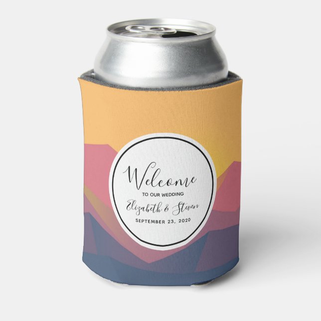 Rustic Mountains Geometric Minimalist Wedding Can Cooler (Can Back)