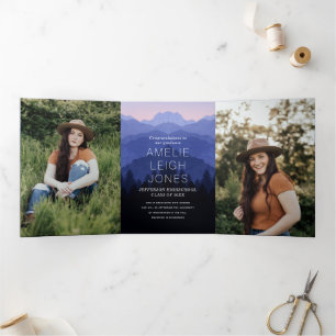 Rustic Mountains Graduation Party Tri-Fold Invitation