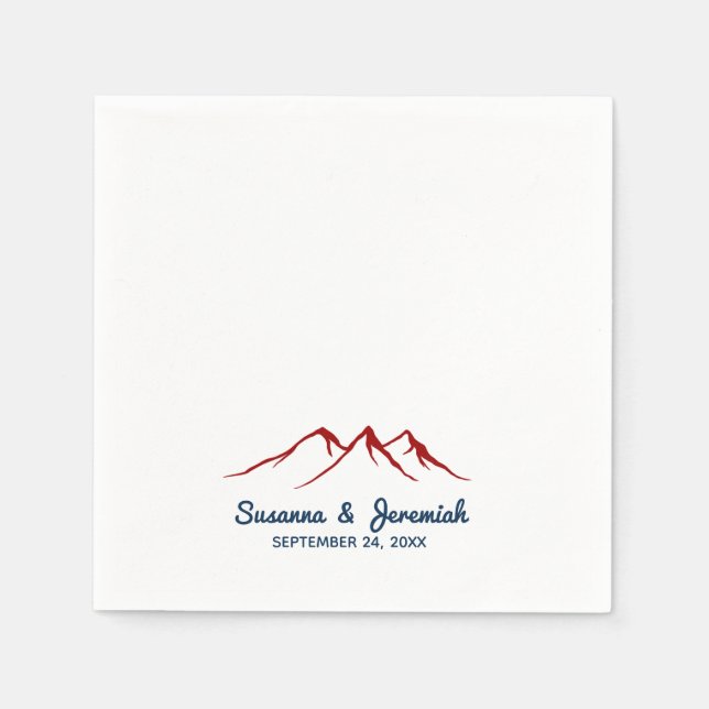 Rustic Mountains in Red and Blue Wedding Reception Napkins (Front)
