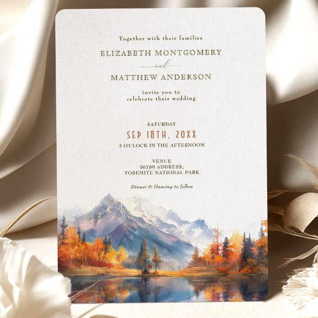 Rustic Mountains Lake Fall Winter Wedding Invitation (Creator Uploaded)