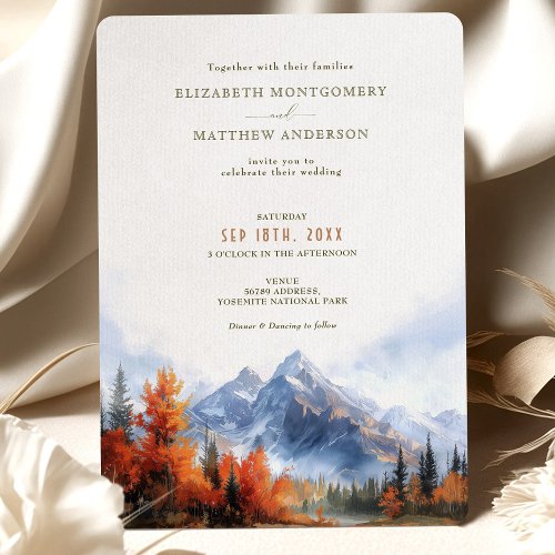Rustic Mountains Lake Fall Winter Wedding Invitation