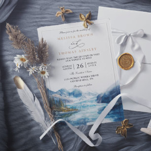 Rustic Mountains Lake Montana QR Code Wedding Invitation