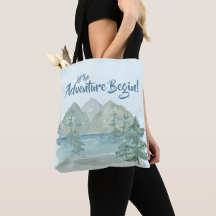 Rustic Mountains Let The Adventure Begin Blue Tote Bag