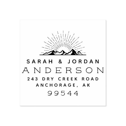 Rustic Mountains Married Couple Return Address Rubber Stamp