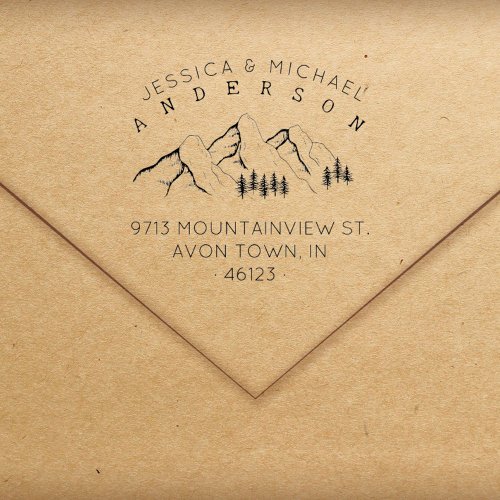 Rustic Mountains Married Couple Return Address  Rubber Stamp