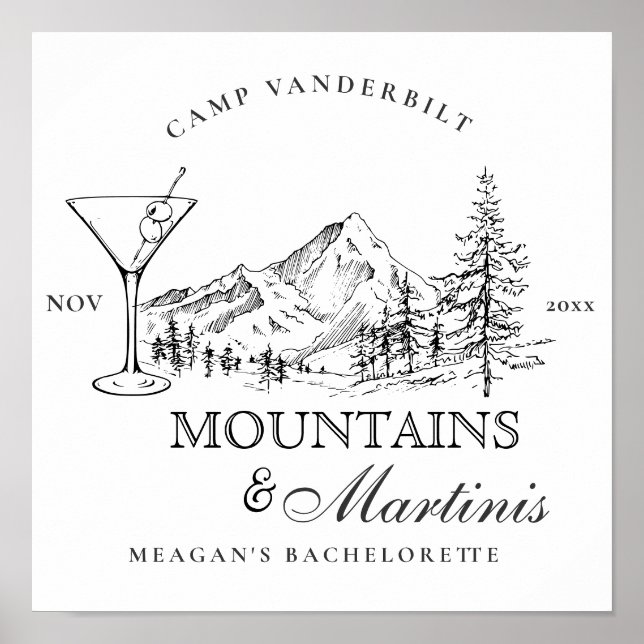 Rustic Mountains & Martinis Camp Bachelorette  Poster (Front)