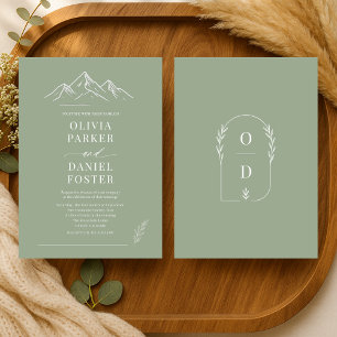 Rustic Mountains Outdoor Sage Green Wedding Invitation