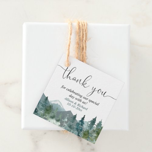 Rustic mountains outdoor theme forest woods favor tags