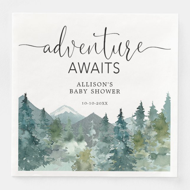 Rustic mountains outdoor theme forest woods paper dinner napkins (Front)