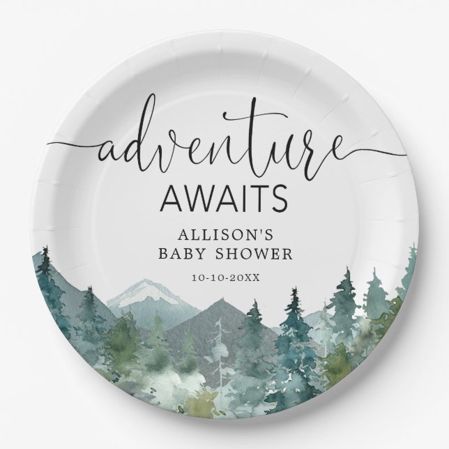 Rustic mountains outdoor theme forest woods paper plates (Front)