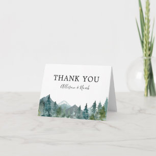 Rustic mountains outdoor theme wedding letterpress thank you card