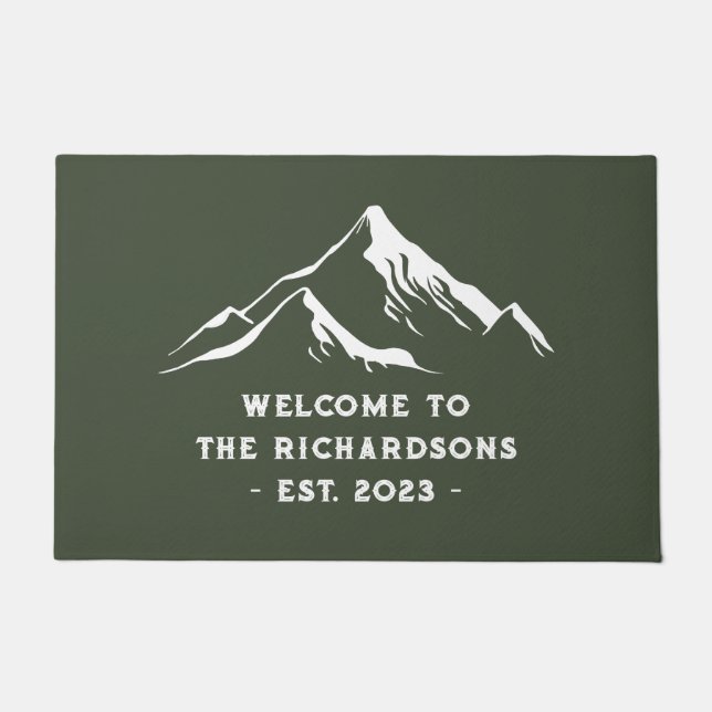 Rustic Mountains Personalized Family Name Lake Doormat (Front)