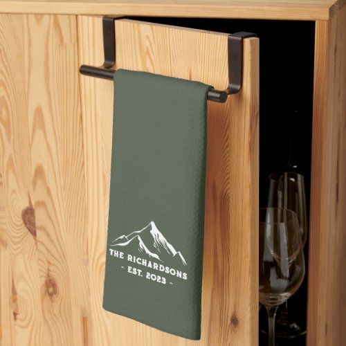 Rustic Mountains Personalized Family Name Lake Ski Kitchen Towel