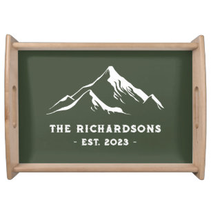 Rustic Mountains Personalized Family Name Lake Ski Serving Tray