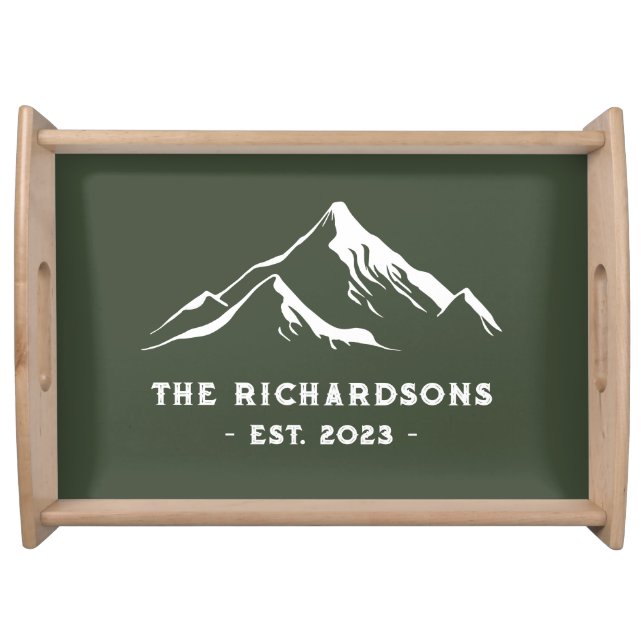 Rustic Mountains Personalized Family Name Lake Ski Serving Tray (Front)