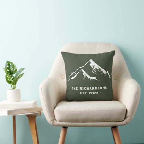 Rustic Mountains Personalized Family Name Lake Ski Throw Pillow
