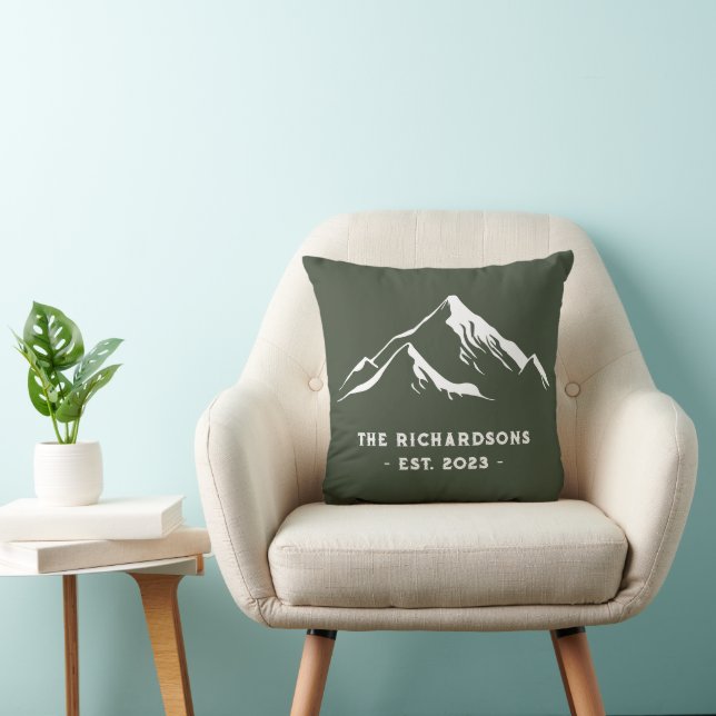 Rustic Mountains Personalized Family Name Lake Ski Throw Pillow (Chair)