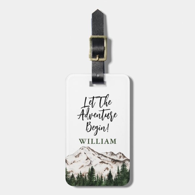 Rustic Mountains Personalized Luggage Tag (Front Vertical)
