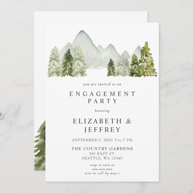 Rustic Mountains Pine Engagement Party  Invitation (Front/Back)