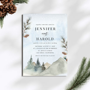 Rustic Mountains Pine Tree Snow Forest Wedding Invitation