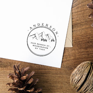 Rustic Mountains Pine Trees Custom Return Address Rubber Stamp