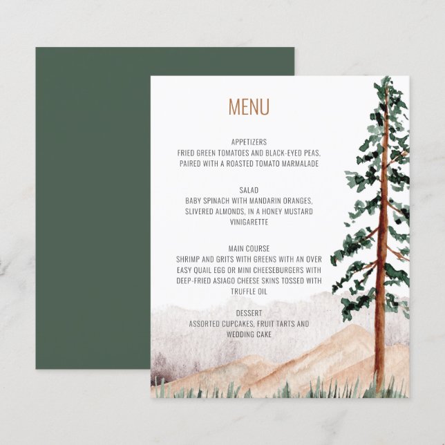 Rustic Mountains Pine Trees Fog Landscape Menu  (Front/Back)