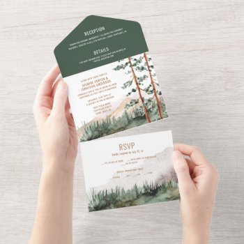 Rustic Mountains Pine Trees Fog Wedding  All In One Invitation by dmboyce at Zazzle
