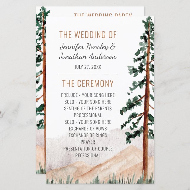 Rustic Mountains Pine Trees Fog Wedding Program (Front/Back)