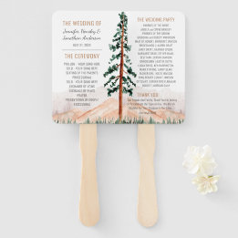 Rustic Mountains Pine Trees Fog Wedding Program Hand Fan