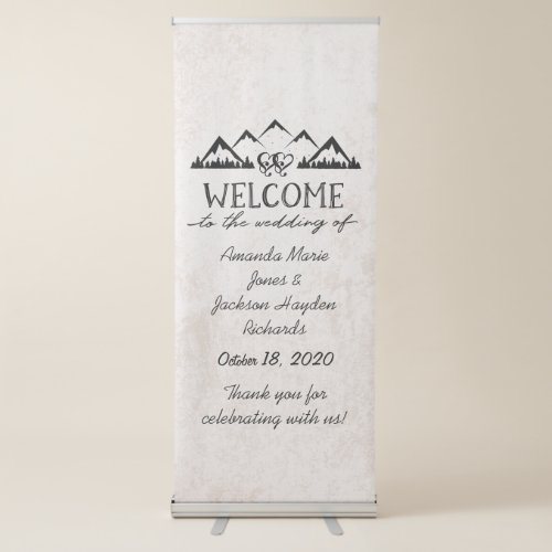 Rustic Mountains  Pine Trees Wedding Welcome Retractable Banner