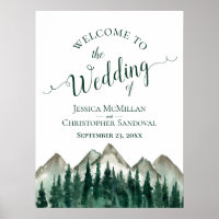 Rustic Mountains & Pine Trees Wedding Welcome Sign