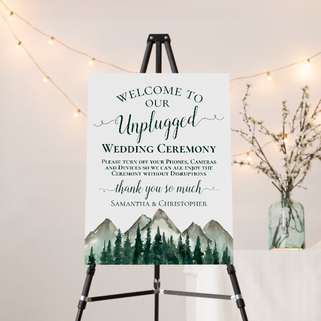 Rustic Mountains & Pine Unplugged Wedding Ceremony Foam Board (In Situ (Stand))