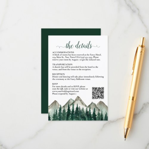 Rustic Mountains  Pine Wedding Details QR Code Enclosure Card