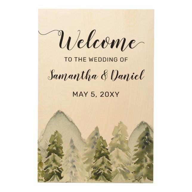 Rustic Mountains Pine Wedding Welcome Sign (Front)