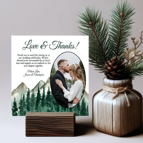 Rustic Mountains  Pines Oval Photo Wedding Thank You Card