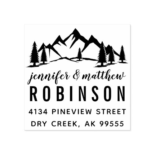 Rustic Mountains  Pines Wedding Return Address Rubber Stamp