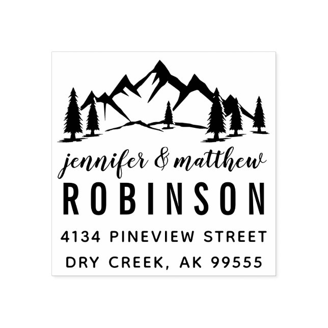 Rustic Mountains & Pines Wedding Return Address Rubber Stamp (Imprint)