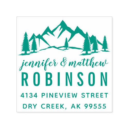 Rustic Mountains  Pines Wedding Return Address Self_inking Stamp