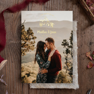 Rustic Mountains Romantic Photo Wedding Foil Invitation