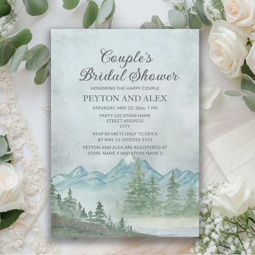 Rustic Mountains Snow Lake Couples Bridal Shower Invitation